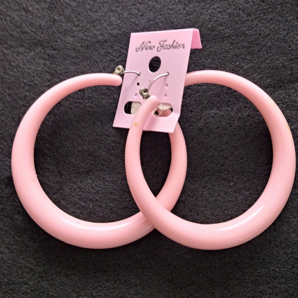 Pretty In Pink Hoop Large Glossy Fashion Earrings